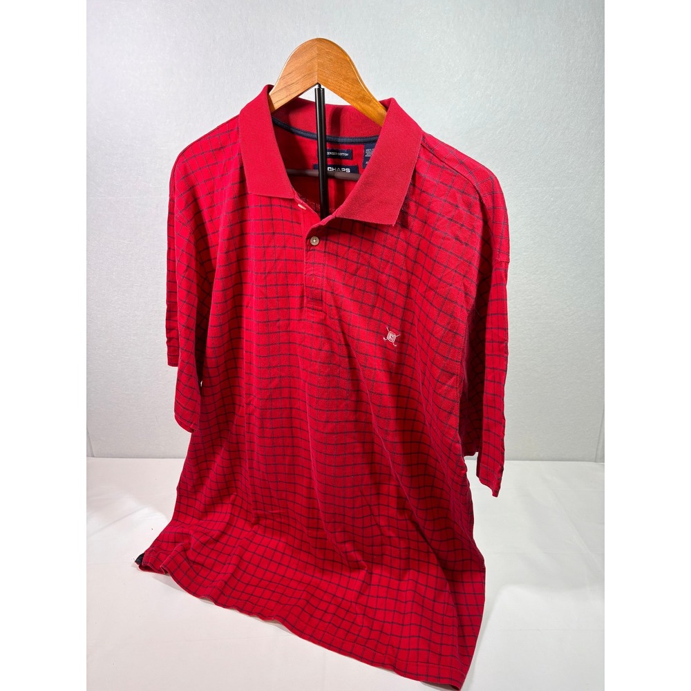 Chaps Golf Mens XL Red Grid Mercerized Cotton Short Sleeve Polo Shirt
